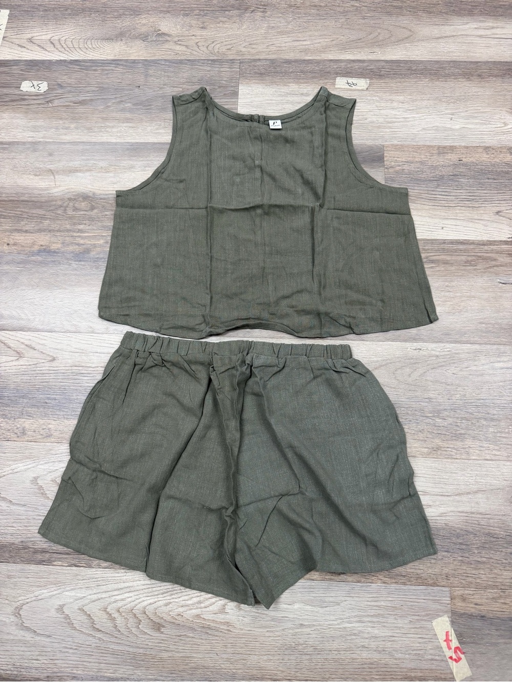 Source Unknown Olive Green High-Waist Shorts Set